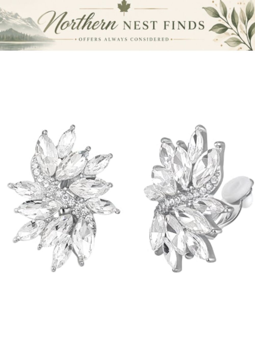 Marquise Crystal Rhinestone Cluster Clip On Earrings Statement